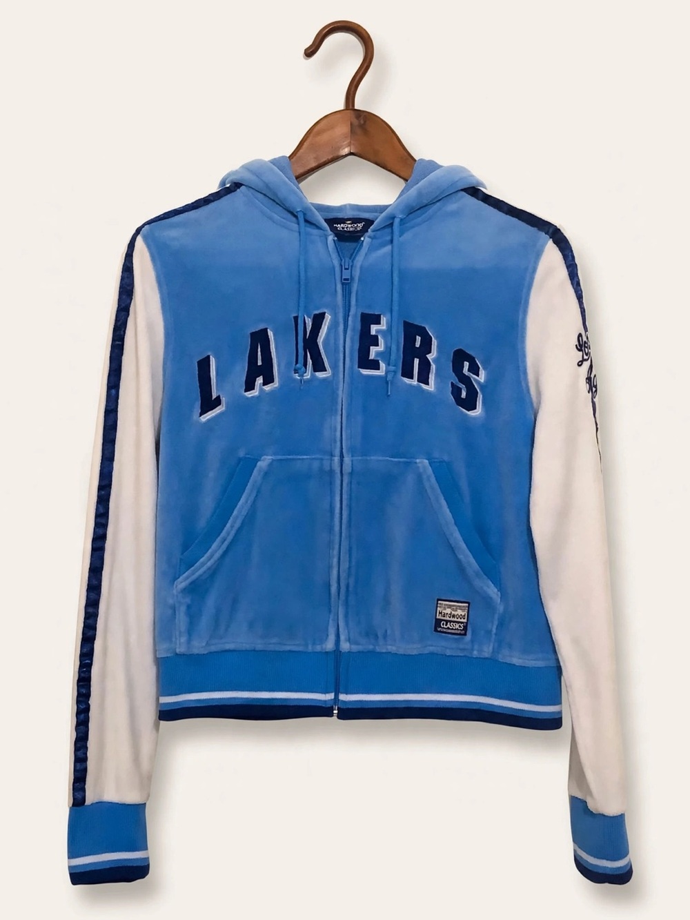 Y2K Lakers Hardwood Classics Velour Hoodie M Blue Carl Banks Korea